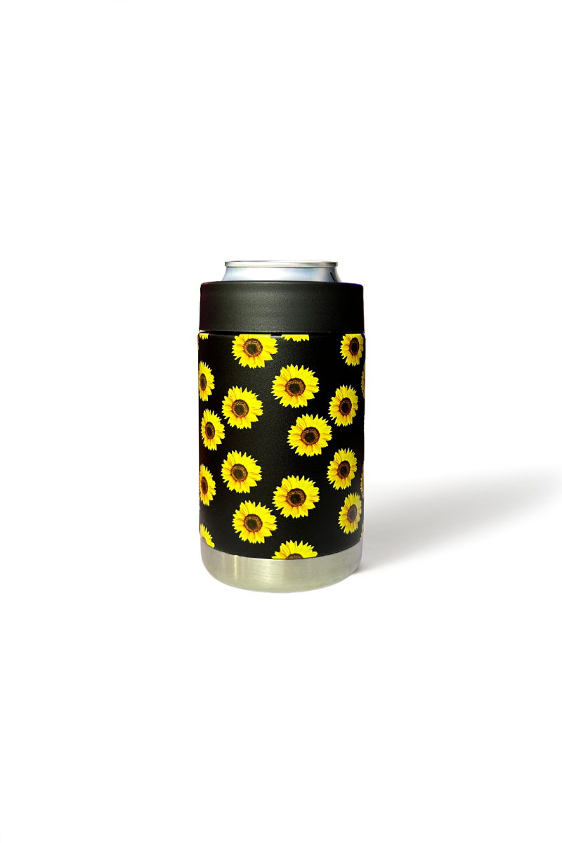 Premium Can Cooler in Black Sunflowers