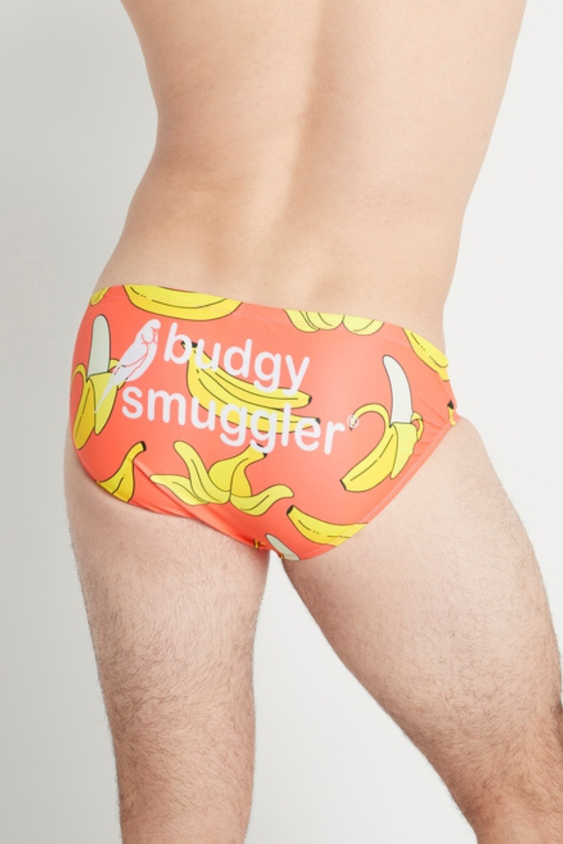MENS SWIMWEAR FLURO ORANGE BANANA DESIGN BUDGY SMUGGLER AU