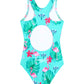 Girls One Piece in Teal Flamingos