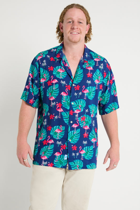 Hawaiian Party Shirt in Flamingos