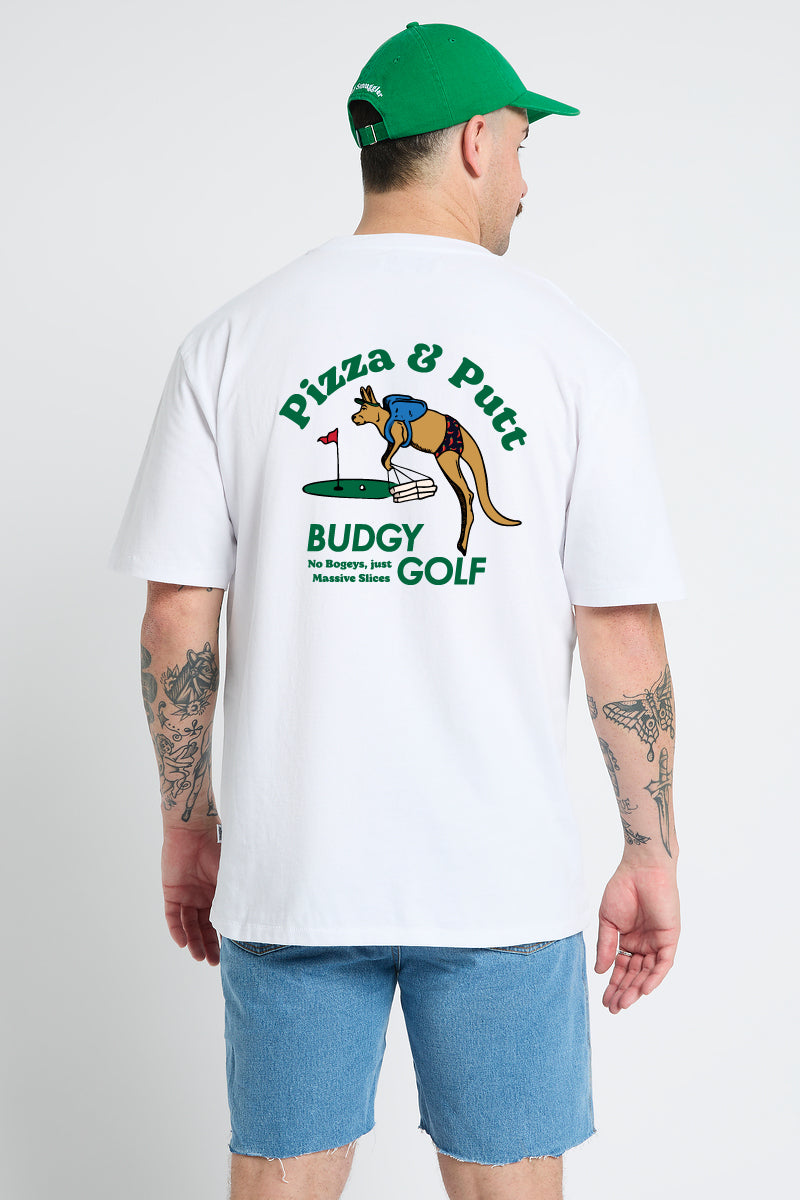 White Tee with Pizza and Putt
