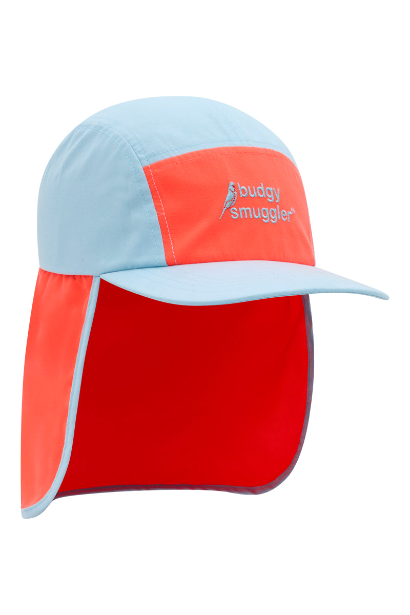 Flap hat in Orange and Blue