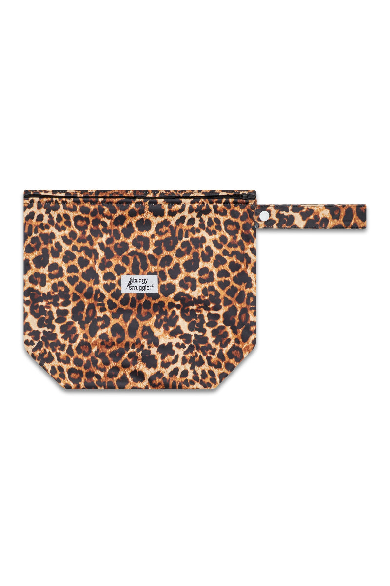 Leopard print Wet bag with a visible brand logo on a background
