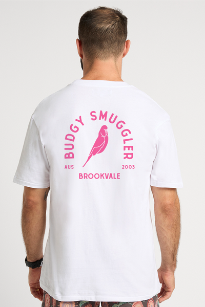 White Tee with Brookvale Pink