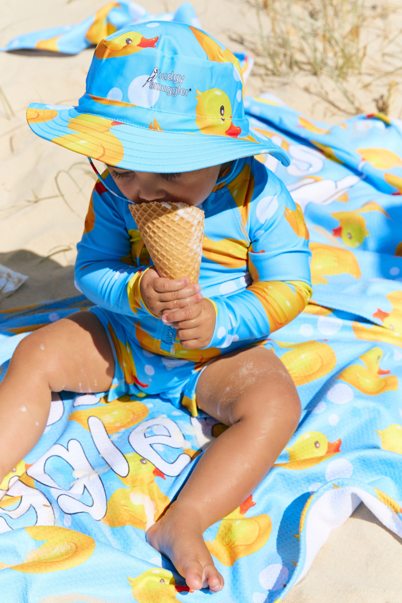 Long Sleeve Kids Onesie in Rubber Ducks UPF 50+