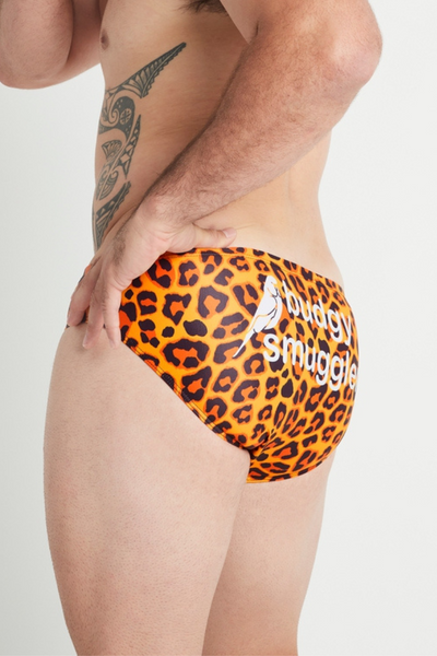 Man in leopard speedo deals