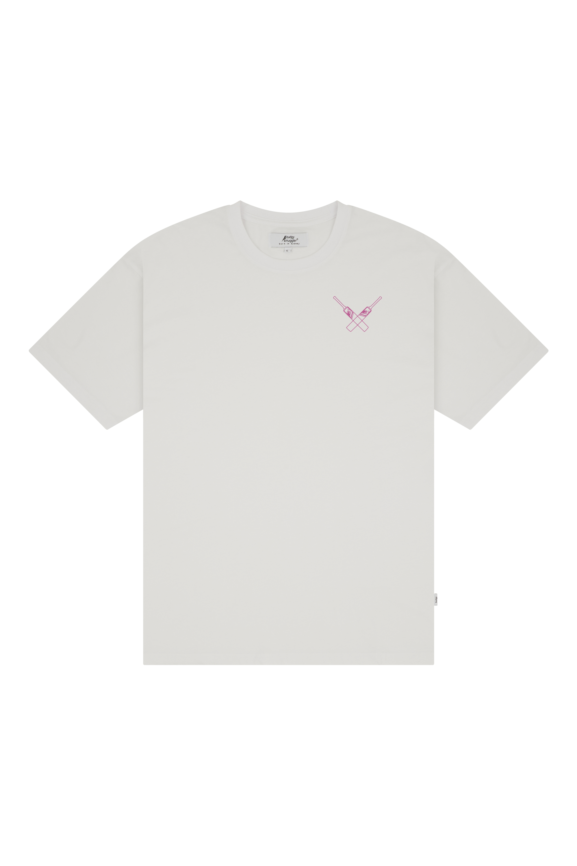 Lightweight White Tee with Pink Cricket Bats