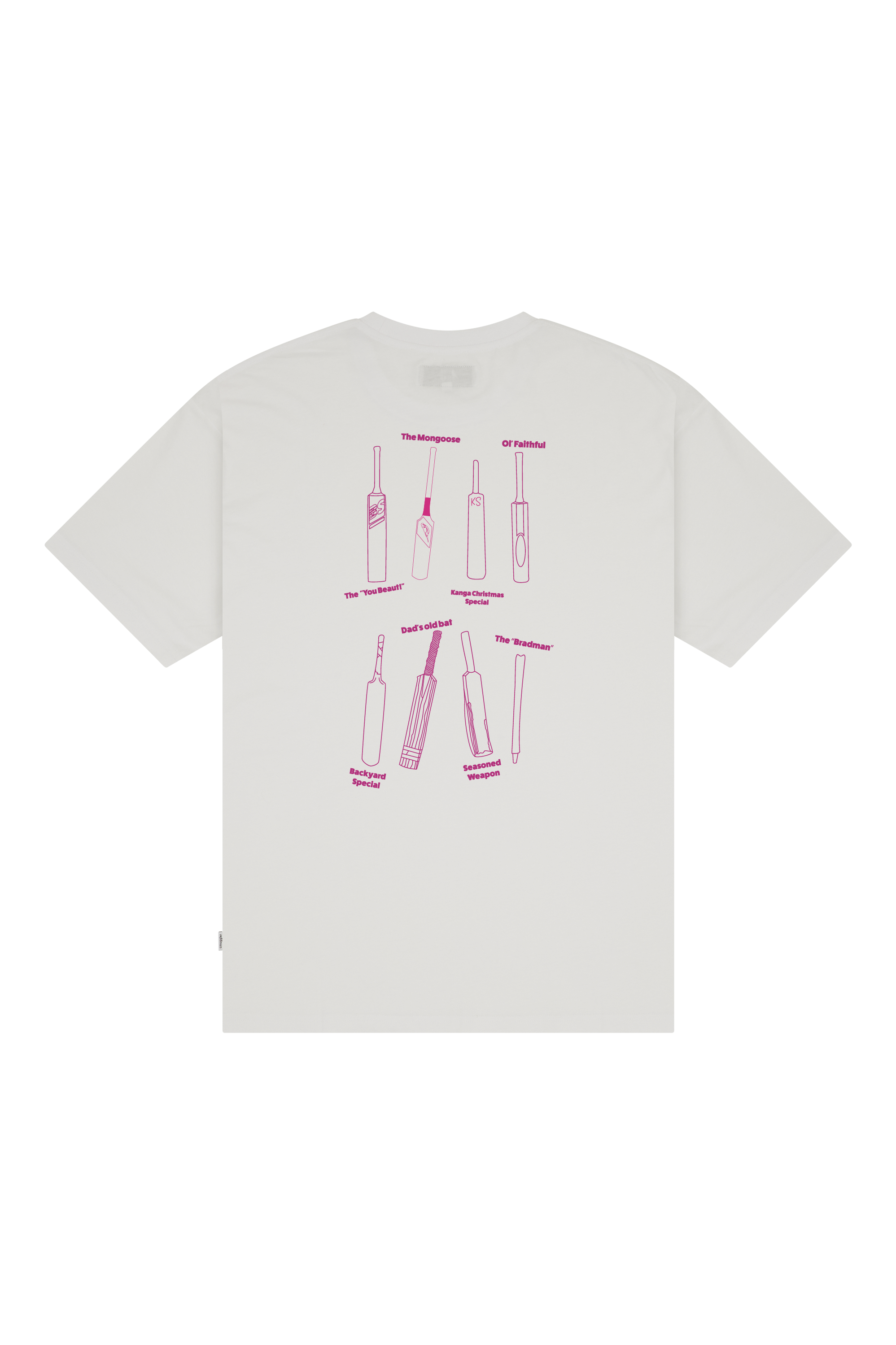 Lightweight White Tee with Pink Cricket Bats