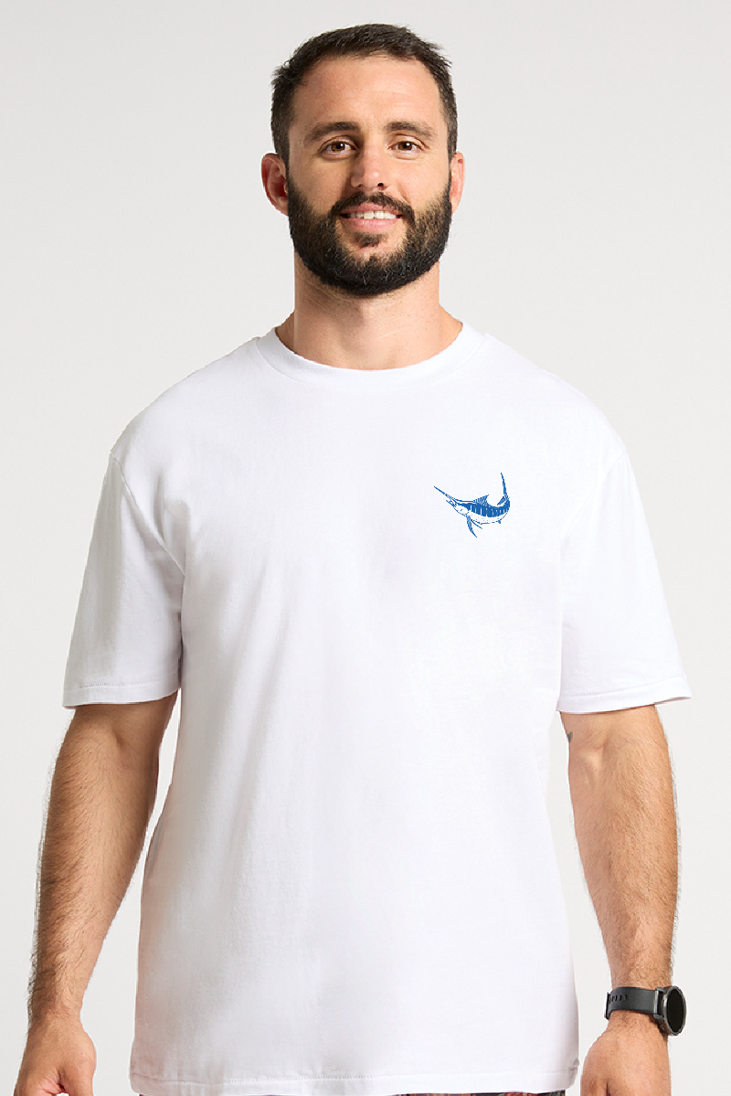 White Tee with Fishing Bait and Tackle