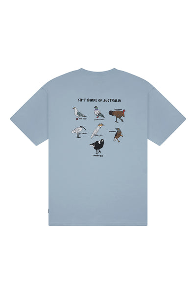 Lightweight Light Blue Tee with Birds Of Australia
