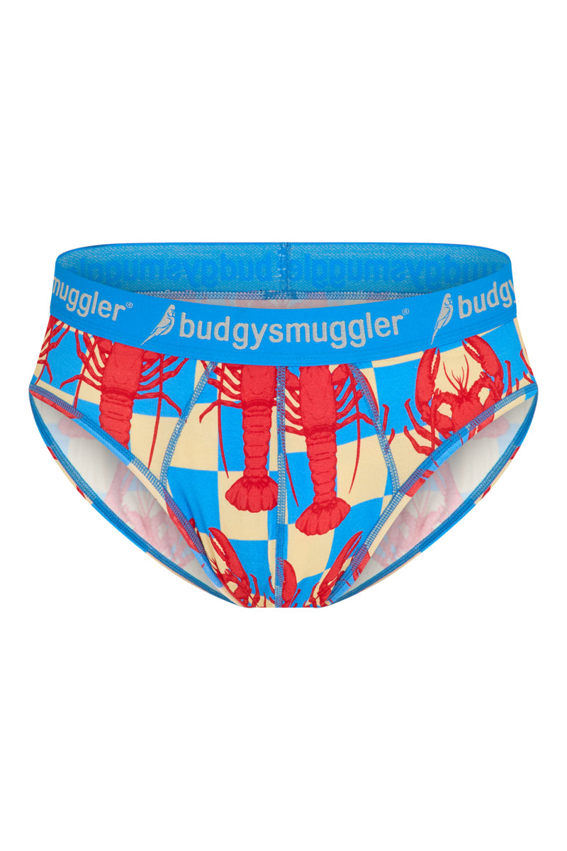 Colorful underwear with a lobster pattern on a white background