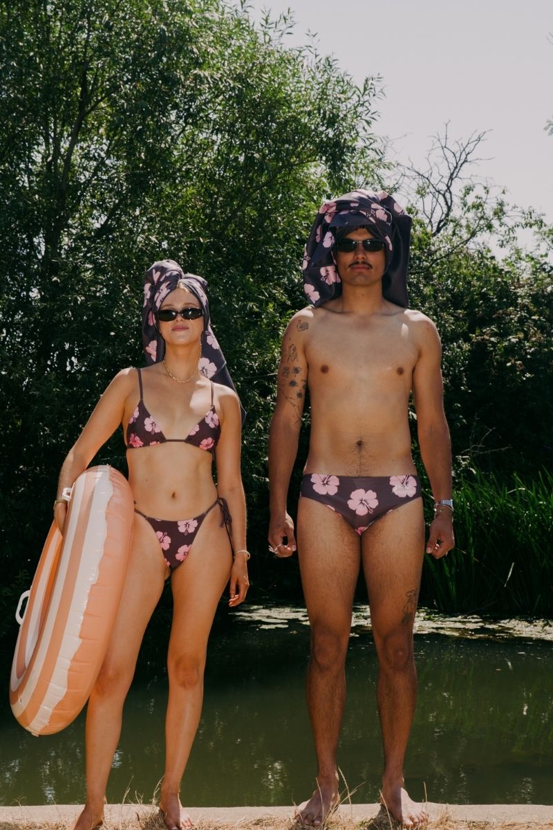 Tallows Tri Top in Brown and Pink Hibiscus