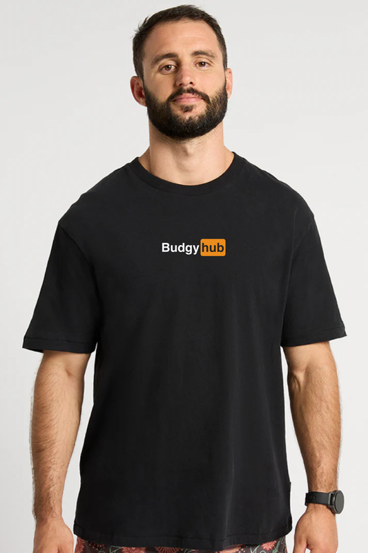 Black Staple Tee  with Budgy Hub