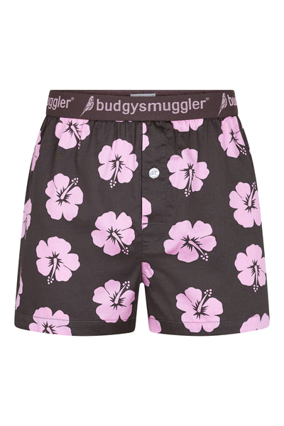 Men's Pyjama Bottoms in Brown and Pink Hibiscus