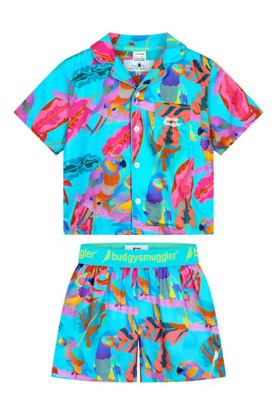 Kids Pyjama Set in Techno Parrots