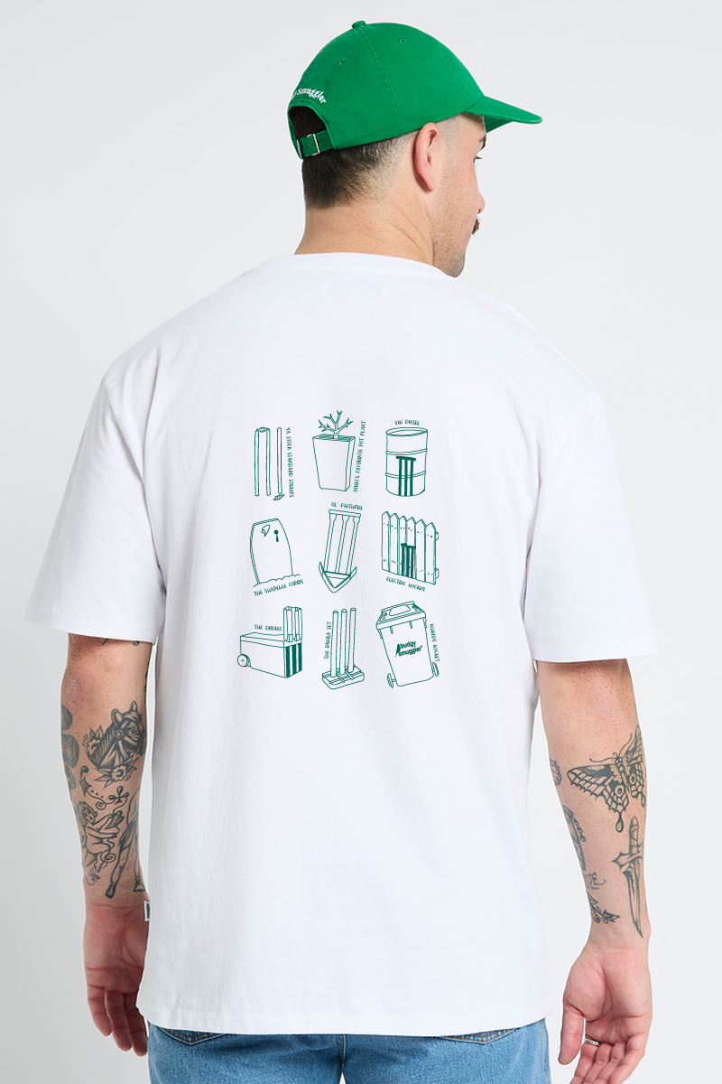 White Tee with Cricket Wickets