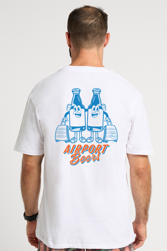 White Tee with Airport Beers