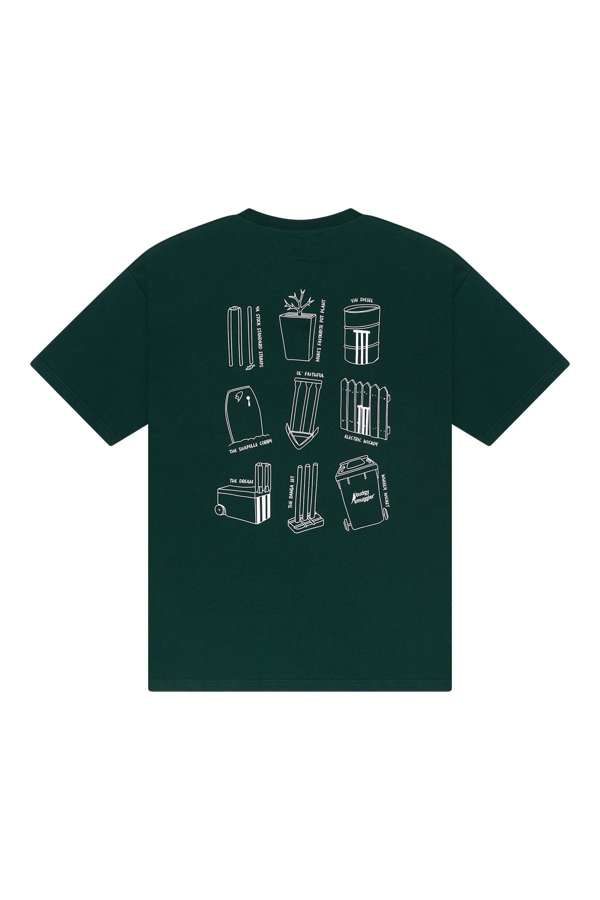 Lightweight Green Tee in Cricket Wickets