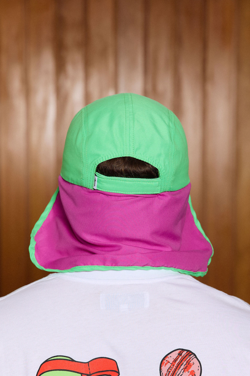 Flap hat in Purple and Green