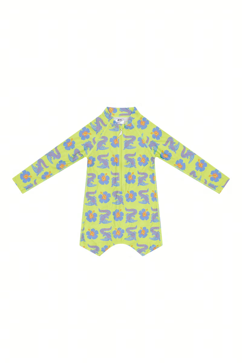 Trop a Croc crocodile print long sleeve kids swim onesie front view