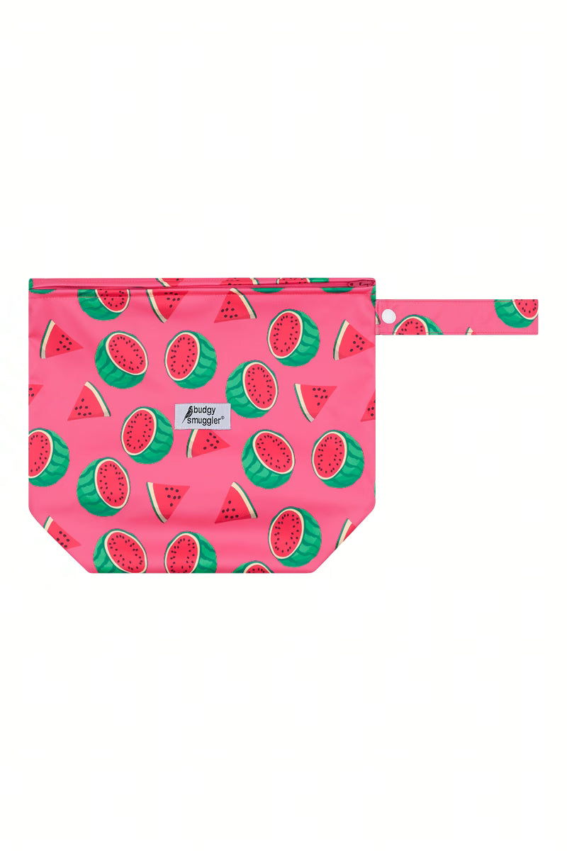 Watermelon print kids wet bag front view with press stud strap