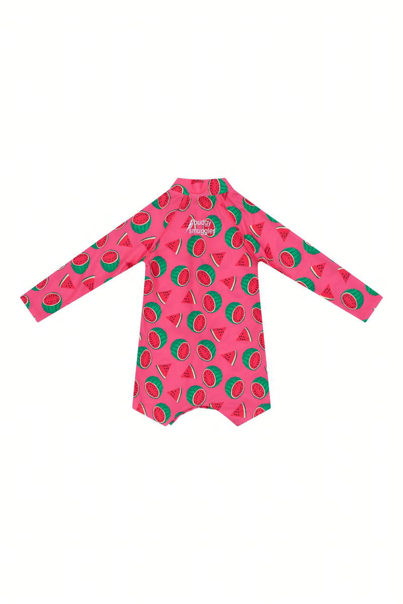 Back of the Watermelon long sleeve kids UPF 50+ swim onesie