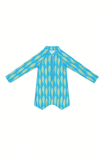 Long Sleeve Kids Onesie in Sardines UPF 50+