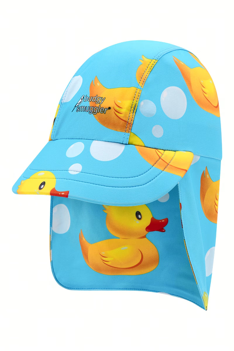 Side view of the Rubber Ducks kids UPF 50+ flap hat