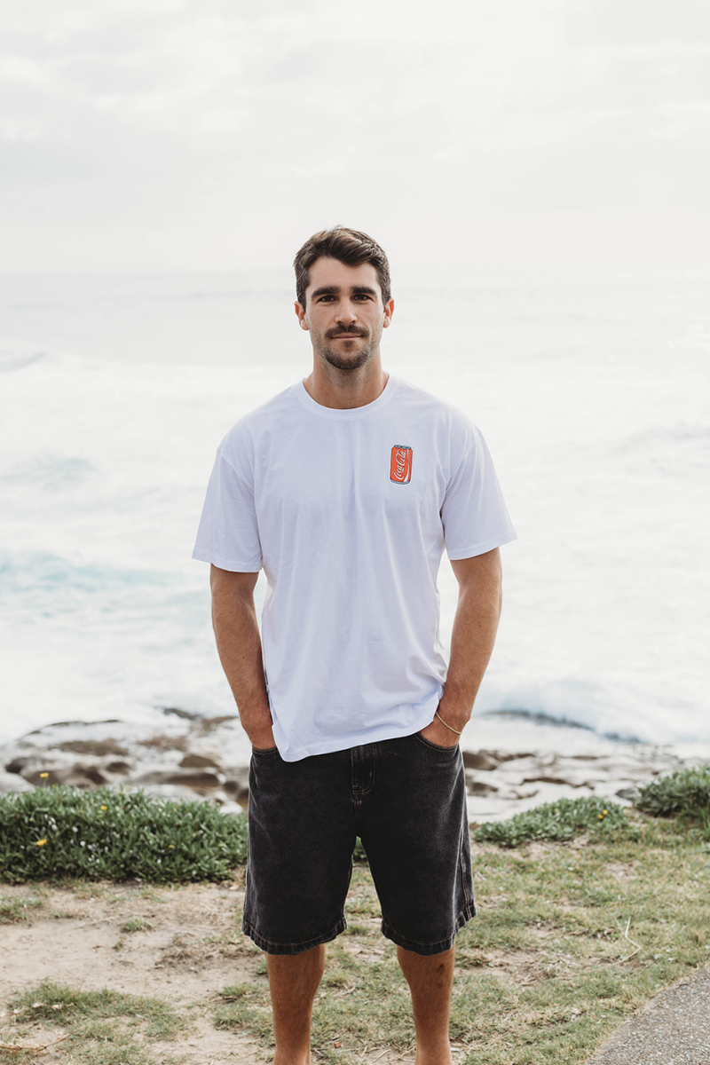 Lightweight White Tee in Coke Rose