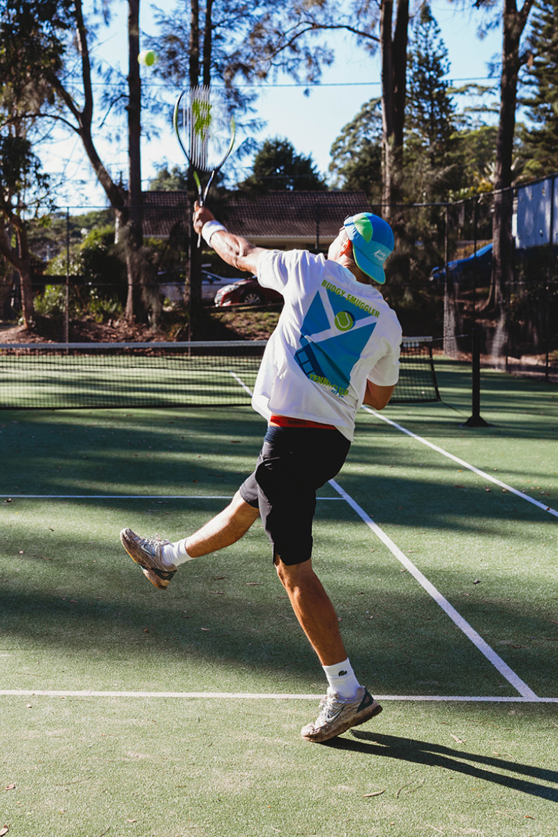 Lightweight White Tee in Tennis Court