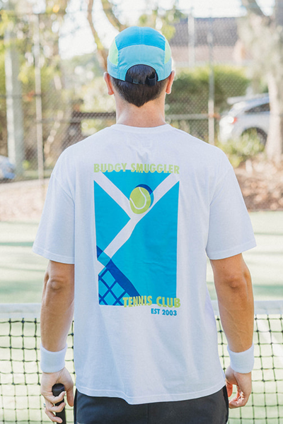 Lightweight White Tee in Tennis Court