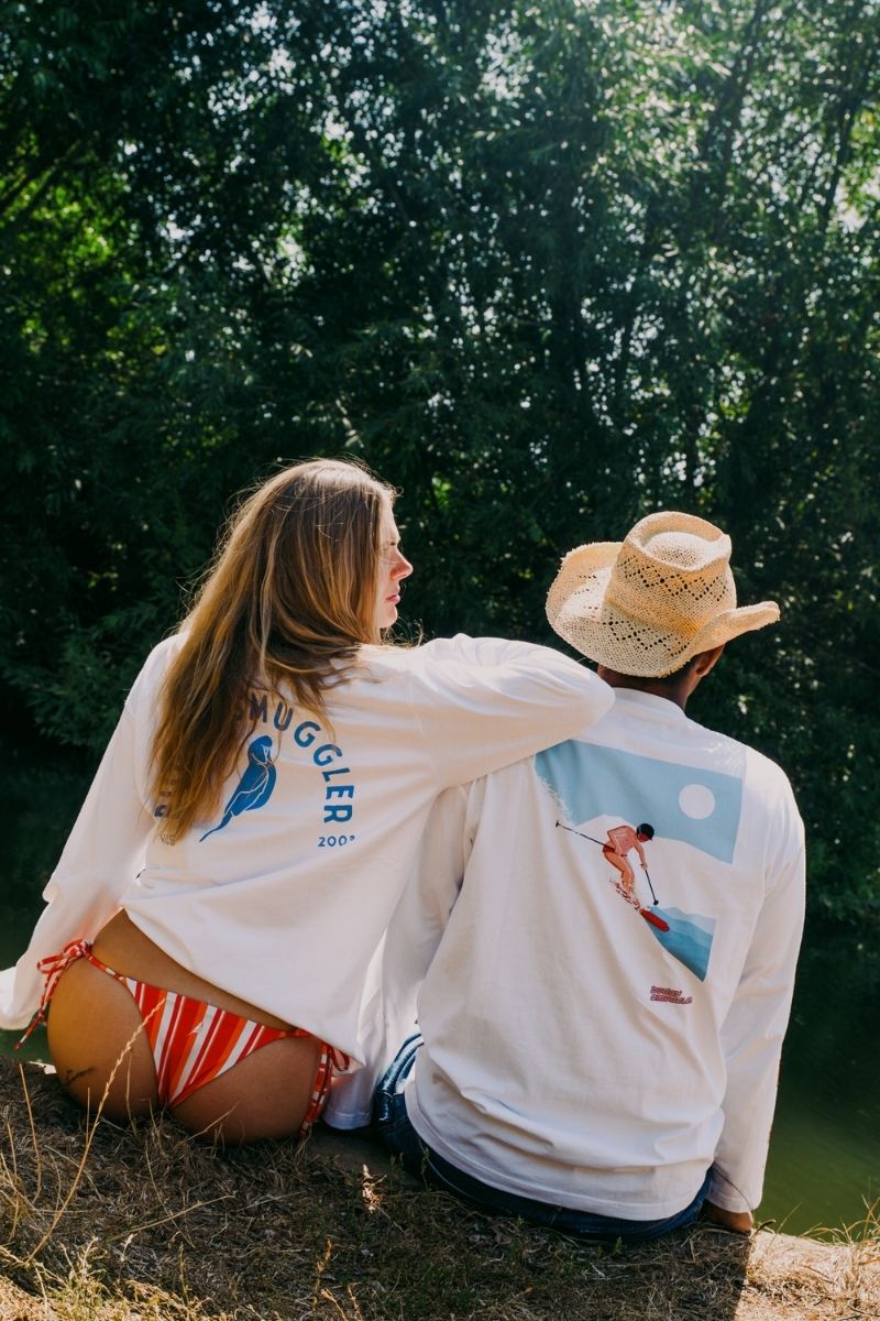 White Long Sleeve Tee with Budgy Arch