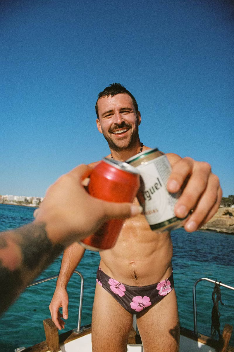Mens Budgy Smugglers in pink and brown 