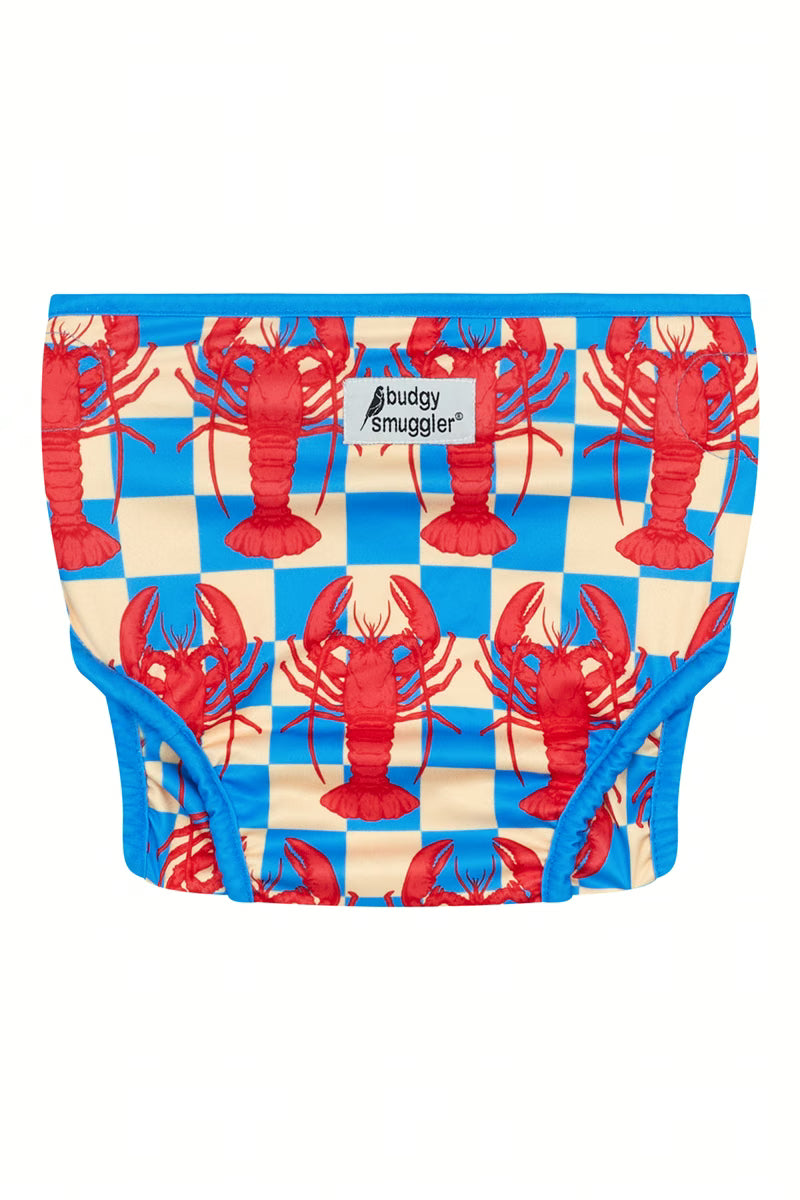 Back of the Lobstars swim nappy with Budgy Smuggler label