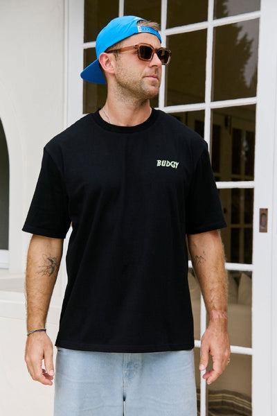 Heavyweight Black Tee in Crocodile