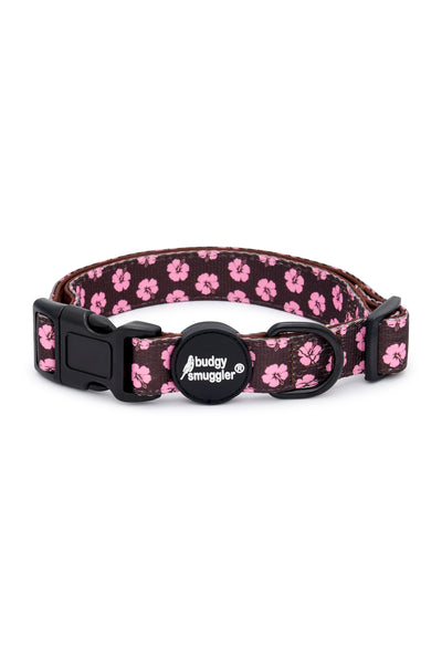 Pet Collar in Brown and Pink Hibiscus