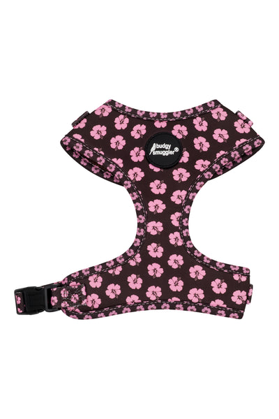 Pet Adjustable Harness in Brown and Pink Hibiscus