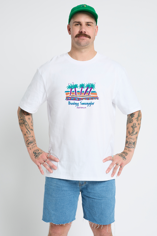 White Tee with Vintage Travel Palm Tee