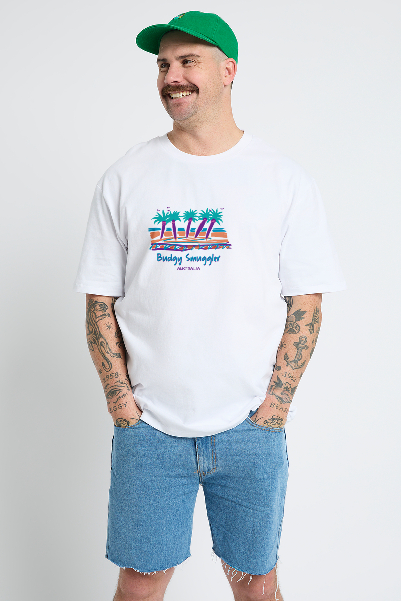 White Tee with Vintage Travel Palm Tee