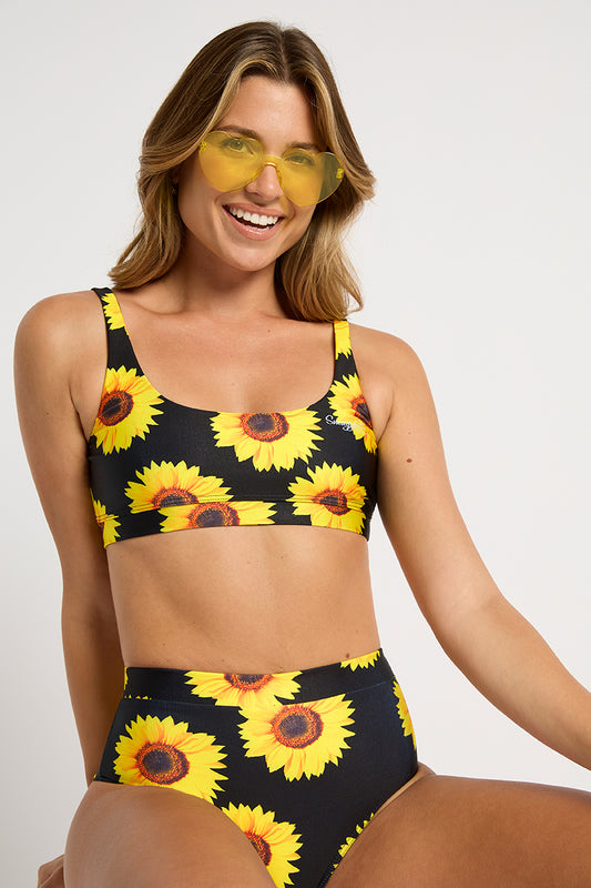 Palm Beach Top in Black Sunflowers