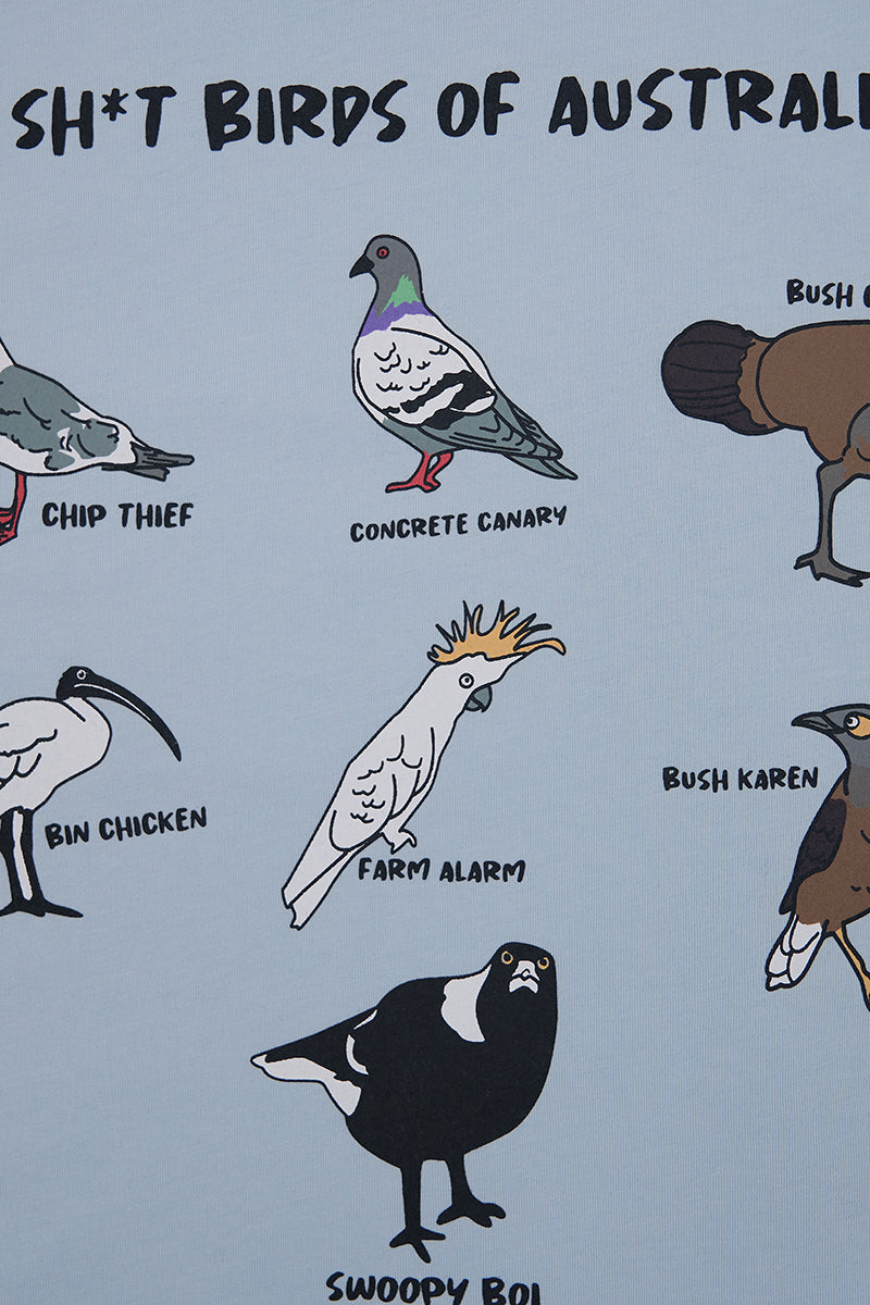 Lightweight Light Blue Tee with Birds Of Australia