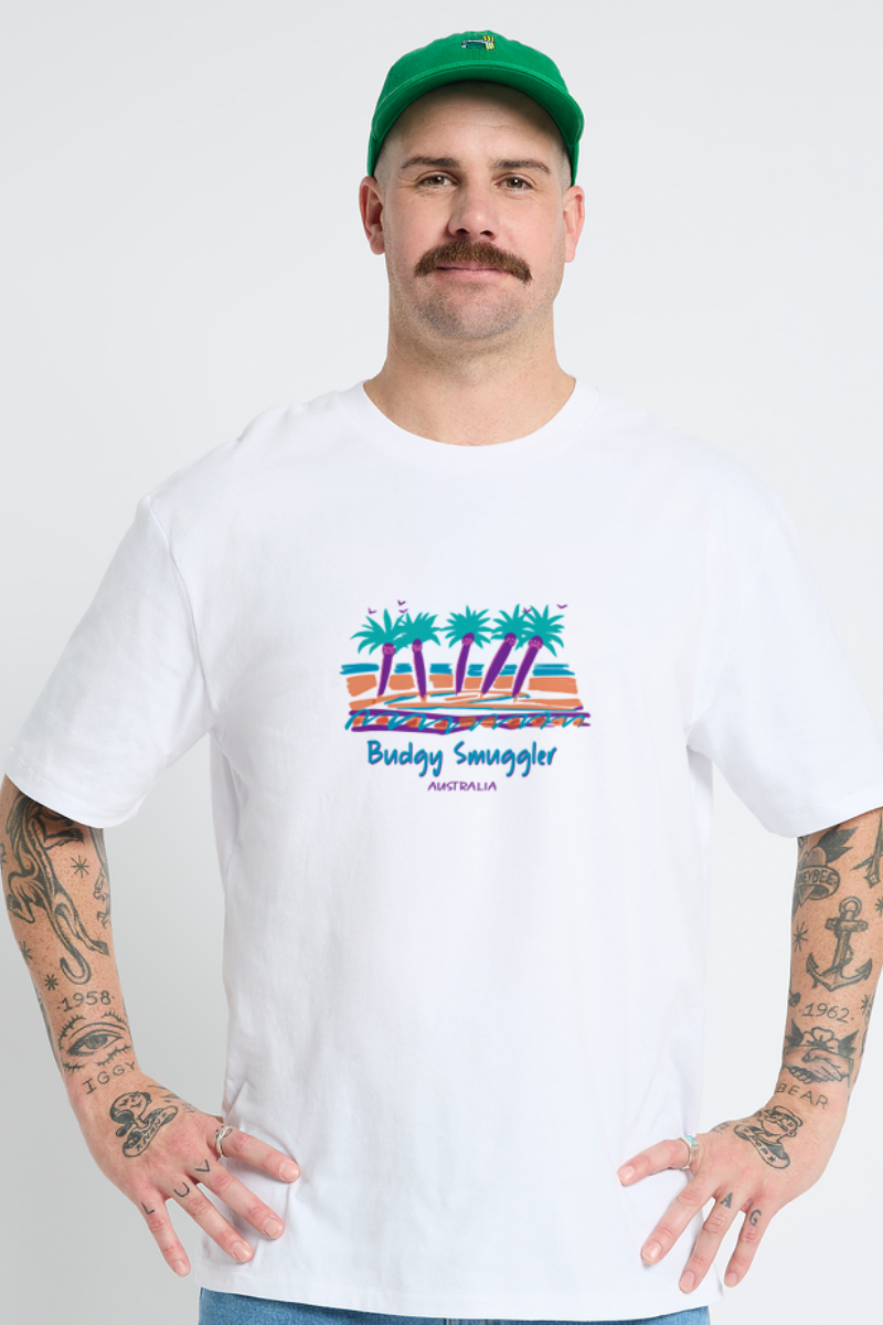 White Tee with Vintage Travel Palm Tee