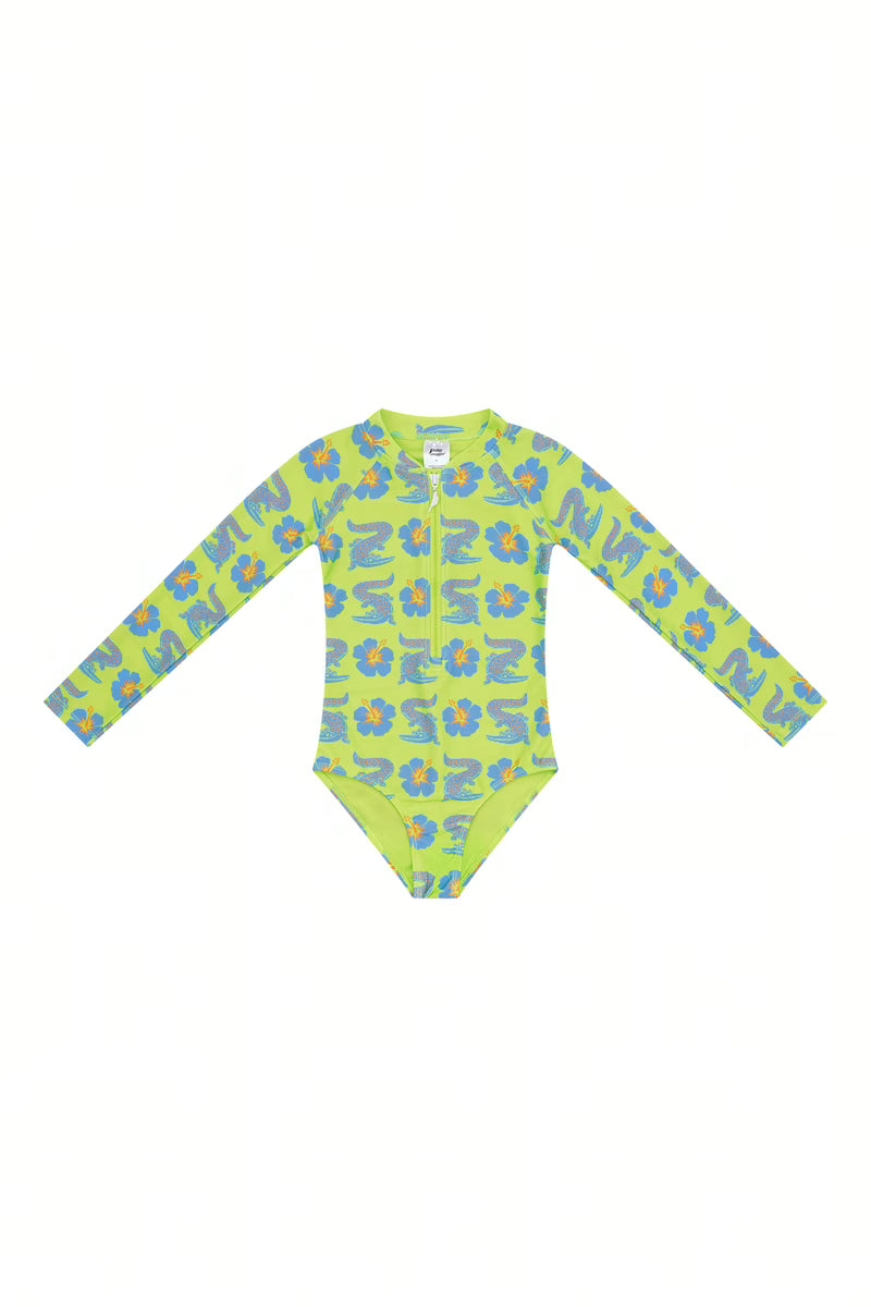 Trop a Croc long sleeve girls swim onesie front view
