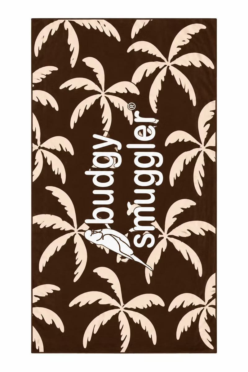 Palmy Palms double sided beach towel with cream palm trees on brown