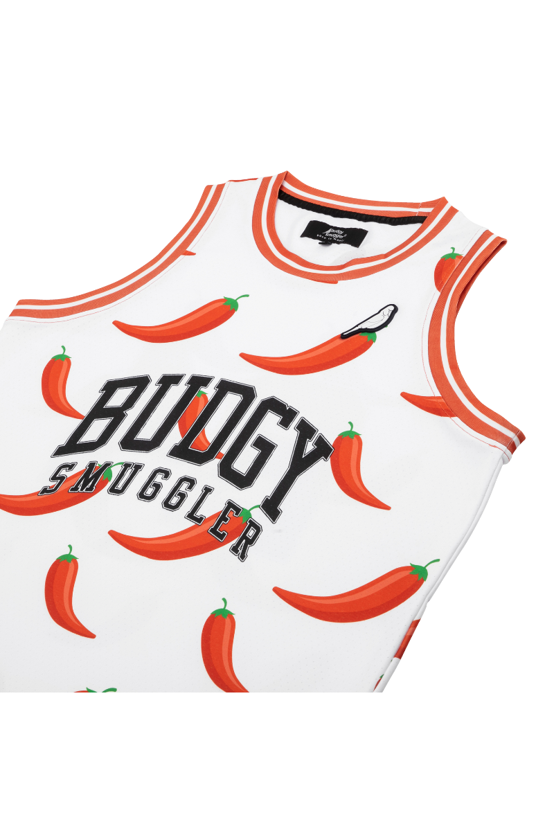 Basketball Singlet in White Chilli Willies