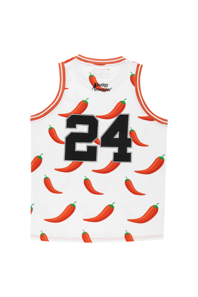 Basketball Singlet in White Chilli Willies