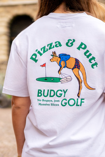 White Tee with Pizza and Putt