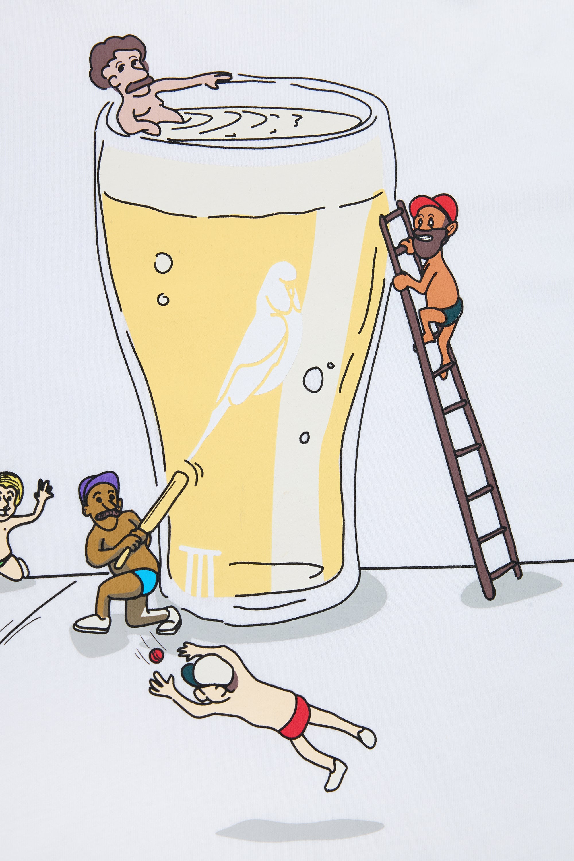 Lightweight White Tee with Teeny Tiny Beer People