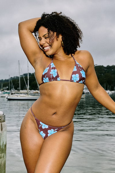 Tallows Tri Top in Brown and Blue Hibiscus