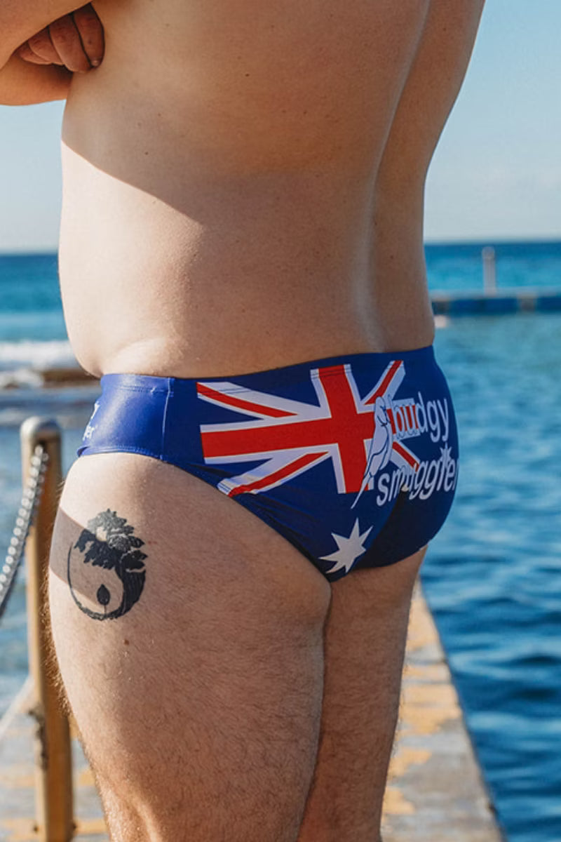 Side view of Australian Flag budgies with Union Jack and Southern Cross stars